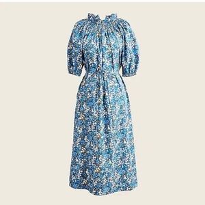 J Crew Liberty of London Smocked neck puff-sleeve dress in Sea Blossoms